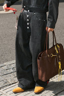 STEEPC Button Fly Wide-Leg Raw Selvage Jeans