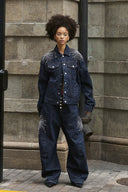 STEEPC Firework Embroidered Rhinestone Raw Denim Jacket