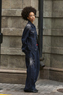 STEEPC Firework Embroidered Rhinestone Raw Denim Jacket