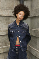 STEEPC Firework Embroidered Rhinestone Raw Denim Jacket