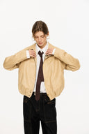 KREATE Floral-Lined Suede Bomber Jacket