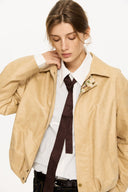 KREATE Floral-Lined Suede Bomber Jacket