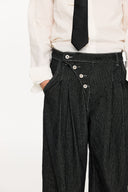 KREATE Asymmetric Button-Up Pleated Jeans