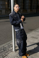 STEEPC Firework Embroidered Rhinestone Raw Denim Jacket