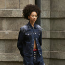 STEEPC Firework Embroidered Rhinestone Raw Denim Jacket
