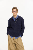 KREATE Cable Knit Polo Sweater