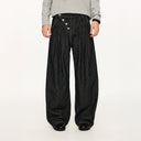 KREATE Asymmetric Button-Up Pleated Jeans