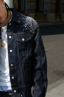 STEEPC Firework Embroidered Rhinestone Raw Denim Jacket