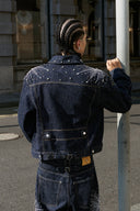 STEEPC Firework Embroidered Rhinestone Raw Denim Jacket