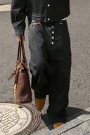 STEEPC Button Fly Wide-Leg Raw Selvage Jeans