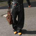 STEEPC Button Fly Wide-Leg Raw Selvage Jeans