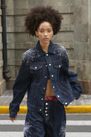 STEEPC Firework Embroidered Rhinestone Raw Denim Jacket