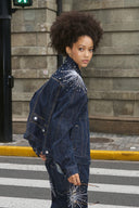 STEEPC Firework Embroidered Rhinestone Raw Denim Jacket